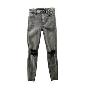American Eagle Hi-Rise Jegging Womens Size 0 Ripped Knee Super Stretch Gray